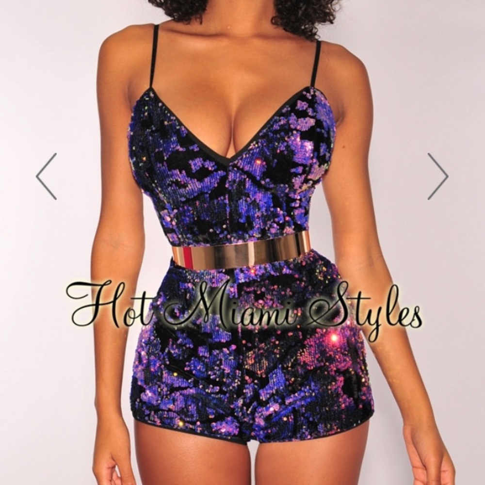 RainbowIridescent Reversible Sequins Velvet Romper